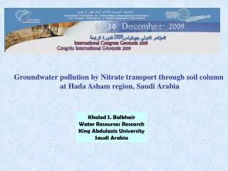 Groundwater pollution by Nitrate transport through soil column at Hada Asham region, Saudi Arabia