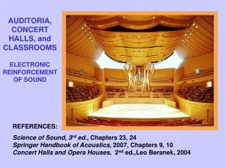 AUDITORIA, CONCERT HALLS, and CLASSROOMS ELECTRONIC REINFORCEMENT OF SOUND