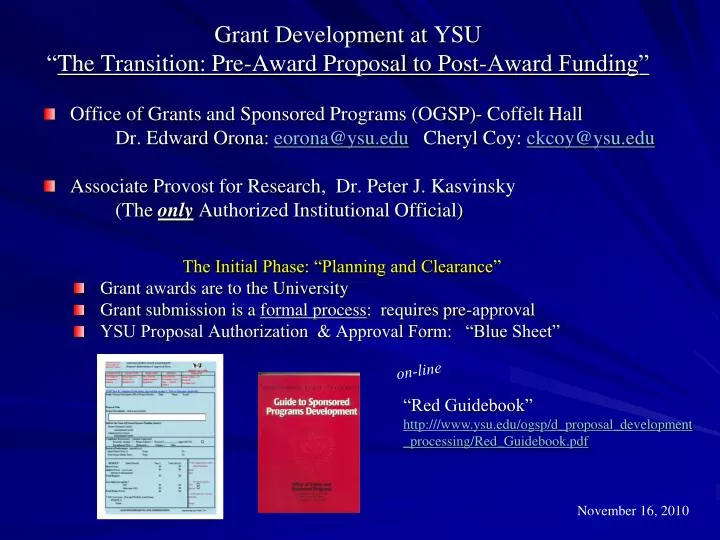 grant development at ysu the transition pre award proposal to post award funding