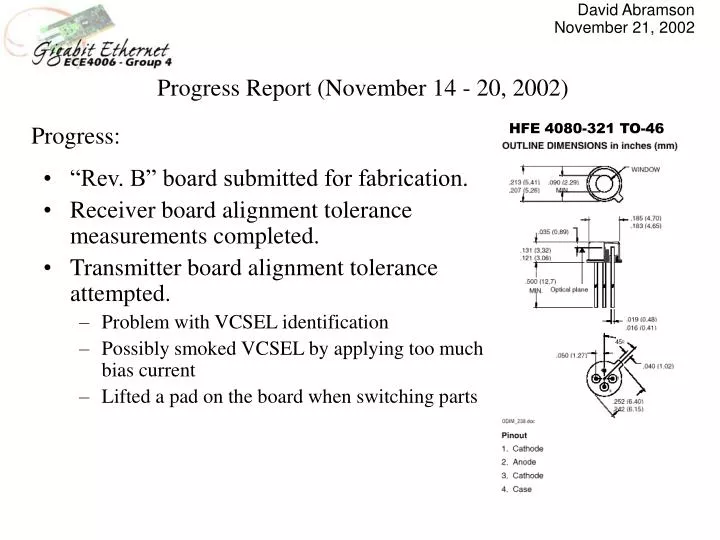 progress report november 14 20 2002