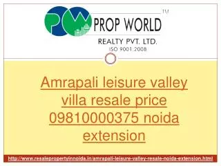 Amrapali leisure valley villa Resale Price 09810000375 Noida