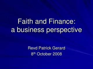 Faith and Finance: a business perspective