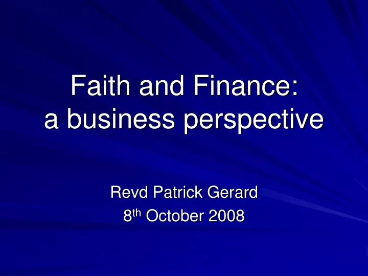 faith and finance a business perspective