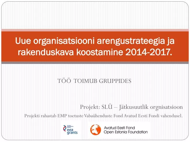 uu e organisatsiooni arengustrateegia ja rakenduskava koostamine 2014 2017