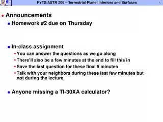 Announcements Homework #2 due on Thursday In-class assignment