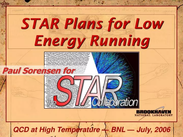 star plans for low energy running