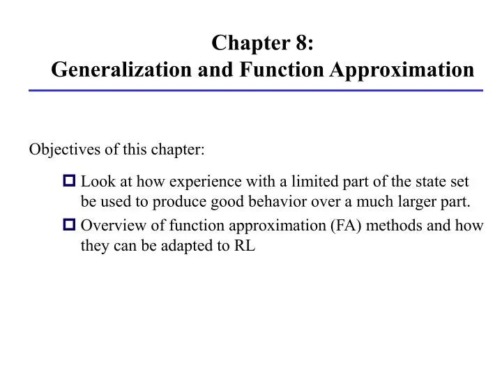 chapter 8 generalization and function approximation