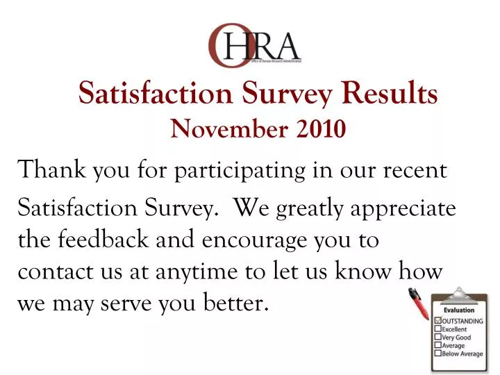satisfaction survey results november 2 010