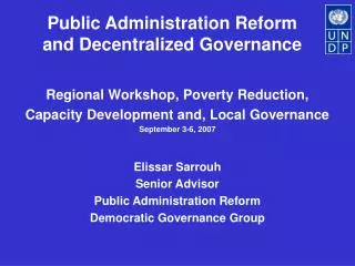 Public Administration Reform and Decentralized Governance