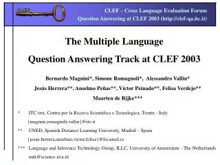 The Multiple Language Question Answering Track at CLEF 2003