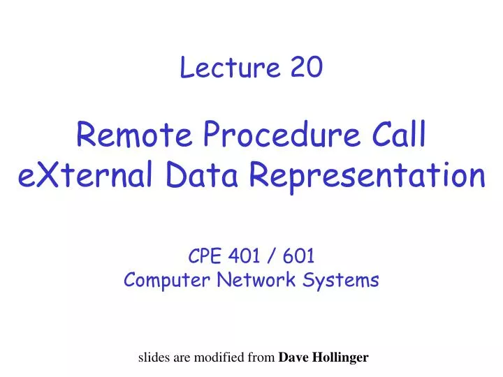 lecture 20 remote procedure call external data representation