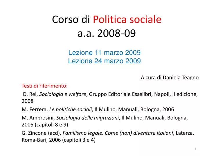 corso di politica sociale a a 2008 09