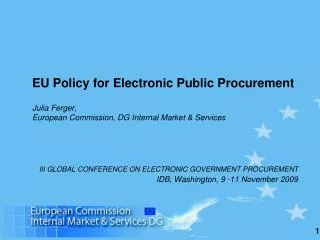 III GLOBAL CONFERENCE ON ELECTRONIC GOVERNMENT PROCUREMENT IDB, Washington, 9 -11 November 2009