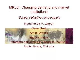 MK03: Changing demand and market institutions Scope, objectives and outputs