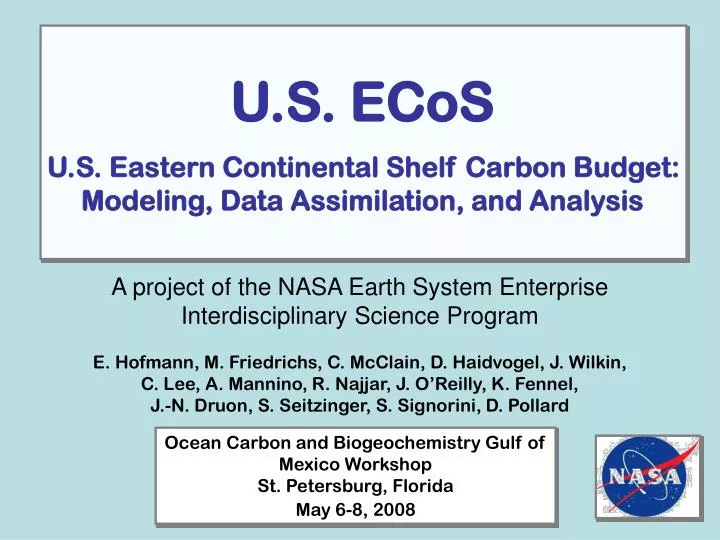 u s ecos u s eastern continental shelf carbon budget modeling data assimilation and analysis