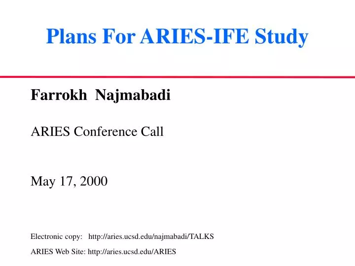 plans for aries ife study