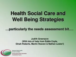 Health Social Care and Well Being Strategies
