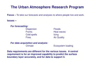 The Urban Atmosphere Research Program