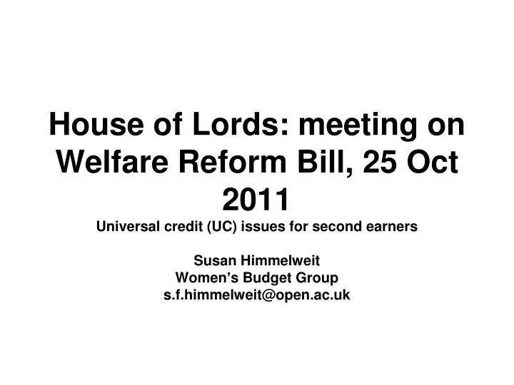 house of lords meeting on welfare reform bill 25 oct 2011