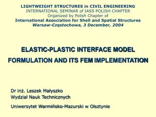 elastic plastic interface model formulation and its fem implementation
