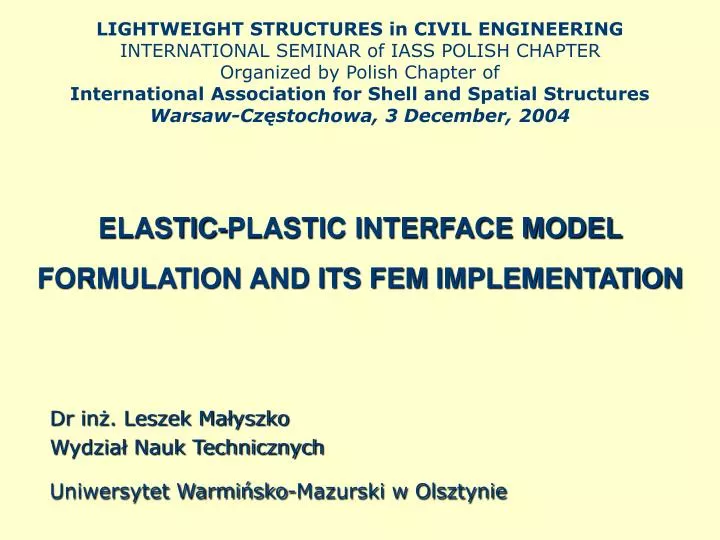 elastic plastic interface model formulation and its fem implementation