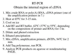 RT-PCR Obtain the internal region of cDNA