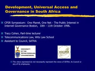 Development, Universal Access and Governance in South Africa