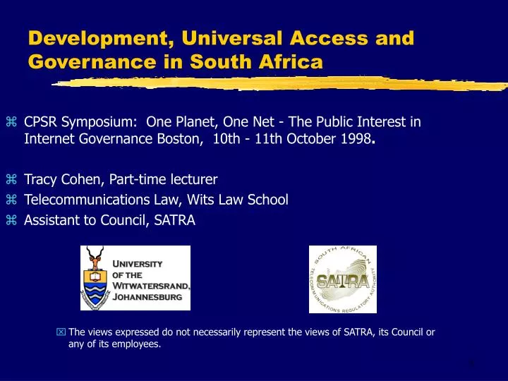 development universal access and governance in south africa