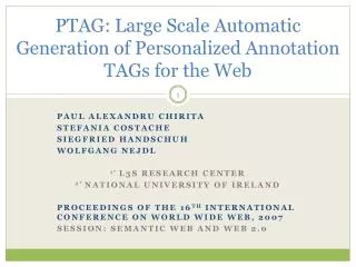 PTAG: Large Scale Automatic Generation of Personalized Annotation TAGs for the Web