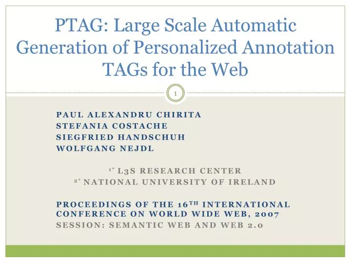 ptag large scale automatic generation of personalized annotation tags for the web