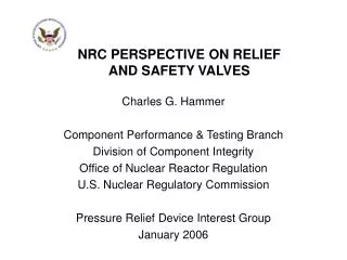 NRC PERSPECTIVE ON RELIEF AND SAFETY VALVES