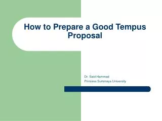 How to Prepare a Good Tempus Proposal