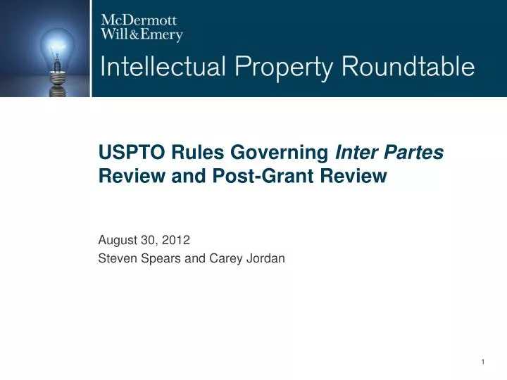 uspto rules governing inter partes review and post grant review