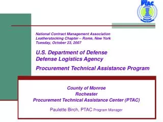 County of Monroe Rochester Procurement Technical Assistance Center (PTAC)