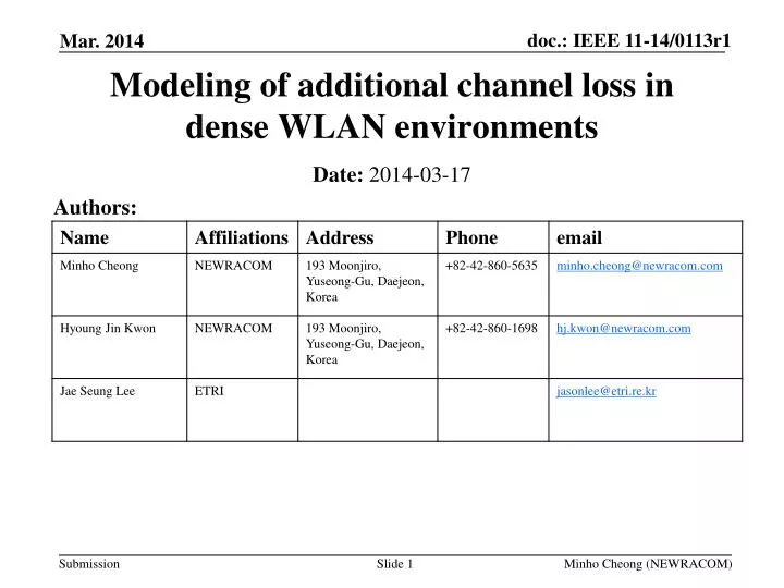 modeling of additional channel loss in dense wlan environments