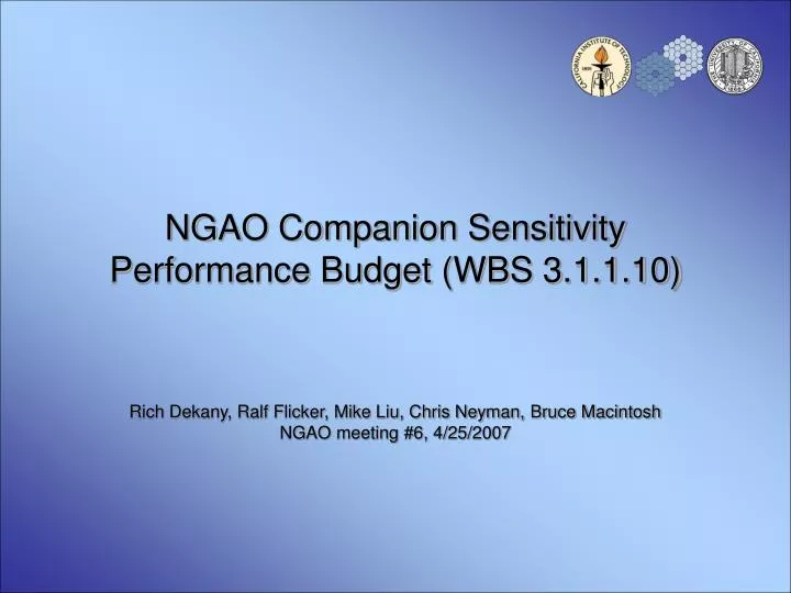 ngao companion sensitivity performance budget wbs 3 1 1 10