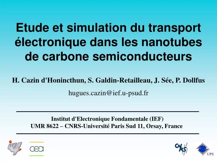 etude et simulation du transport lectronique dans les nanotubes de carbone semiconducteurs