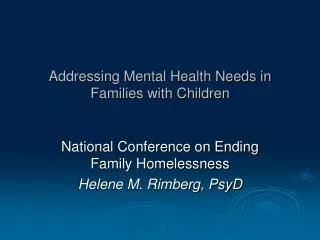Addressing Mental Health Needs in Families with Children