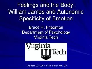 Feelings and the Body: William James and Autonomic Specificity of Emotion