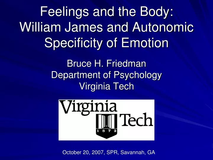 feelings and the body william james and autonomic specificity of emotion