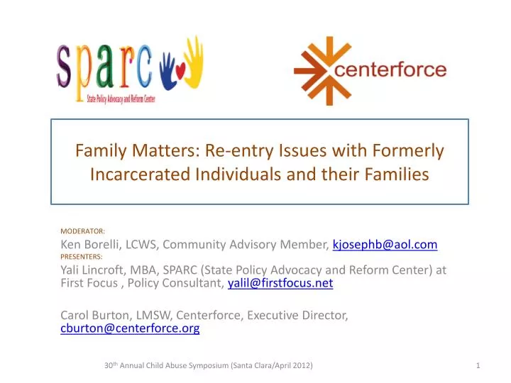 family matters re entry issues with formerly incarcerated individuals and their families