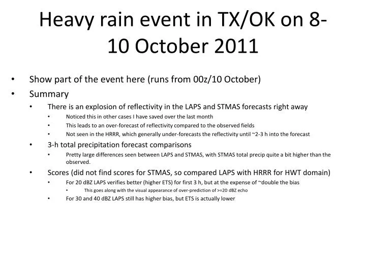 heavy rain event in tx ok on 8 10 october 2011