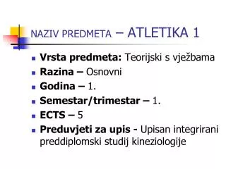 naziv predmeta atletika 1