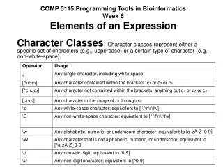 COMP 5115 Programming Tools in Bioinformatics Week 6 Elements of an Expression