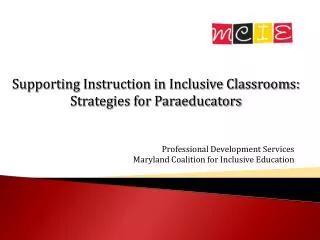 Professional Development Services Maryland Coalition for Inclusive Education