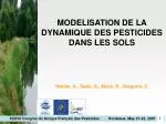 MODELISATION DE LA DYNAMIQUE DES PESTICIDES DANS LES SOLS - slide 1