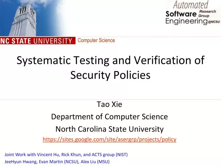 systematic testing and verification of security policies