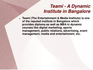 Teami - A Dynamic Institute in Bangalore