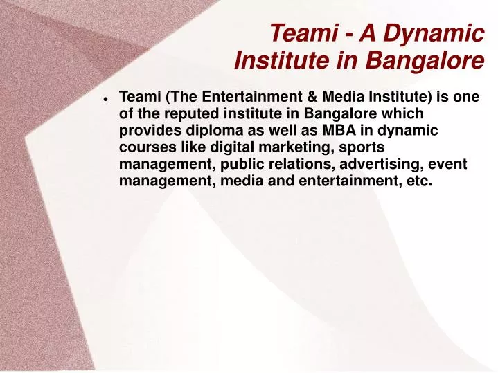 teami a dynamic institute in bangalore