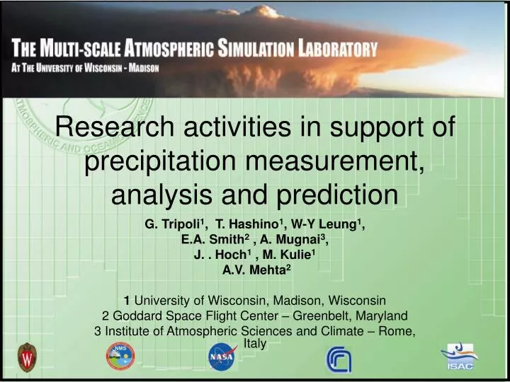 research activities in support of precipitation measurement analysis and prediction